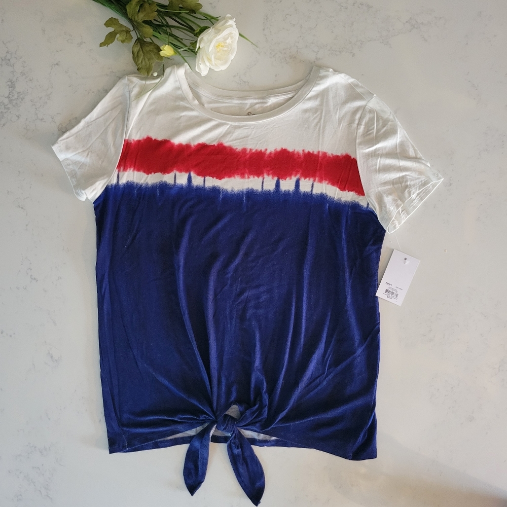 So Shirt, Red/White/Blue, front tie, Size L, NWT!